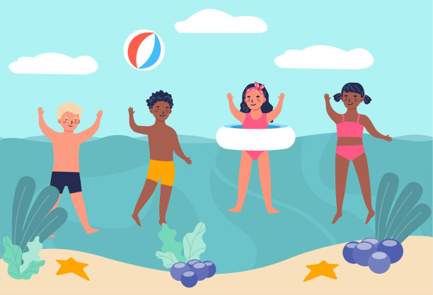 孩子们在水里玩得很开心素材图片