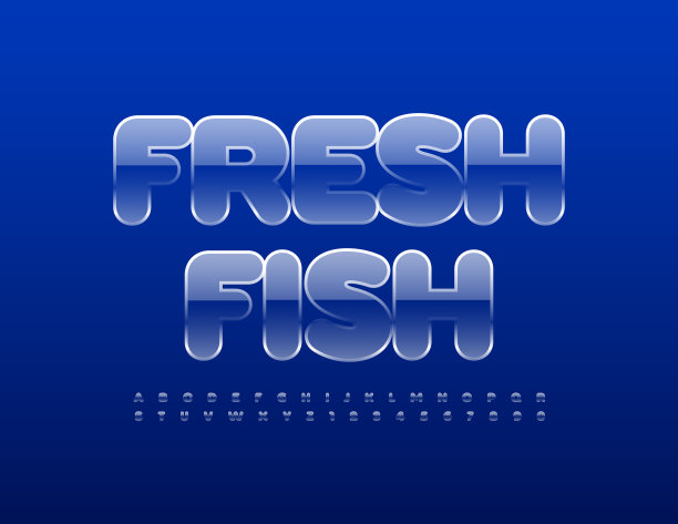 矢量创意标志鲜鱼。透明字母和数字集图片下载