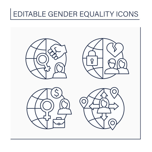 性别平等的线图标集图片下载