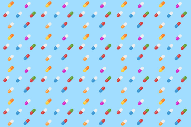 蓝色的药丸和胶囊的彩色图案。无缝模式图片下载