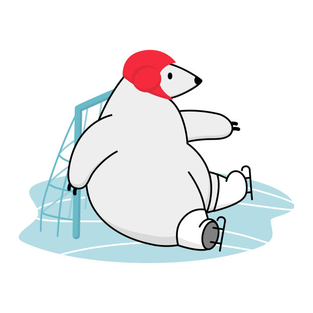 北极熊冰球训练。有趣的卡通冬季运动吉祥物图片下载