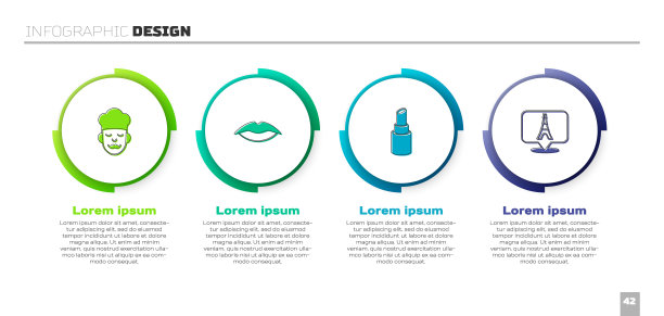 集厨师，微笑的嘴唇，口红和埃菲尔铁塔。业务信息模板。向量图片下载