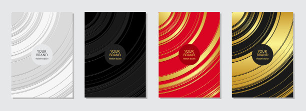 套封面设计，垂直模板。线条上的几何黄金图案。白色，红色，黑色浮雕背景。向量枯燥乏味的集合图片下载