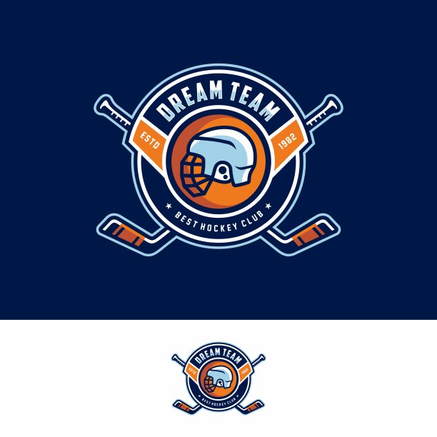 矢量曲棍球图标和徽章在黑暗的背景图片下载