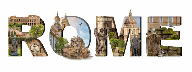 罗马的题词。罗马之旅的拼贴画。图片下载