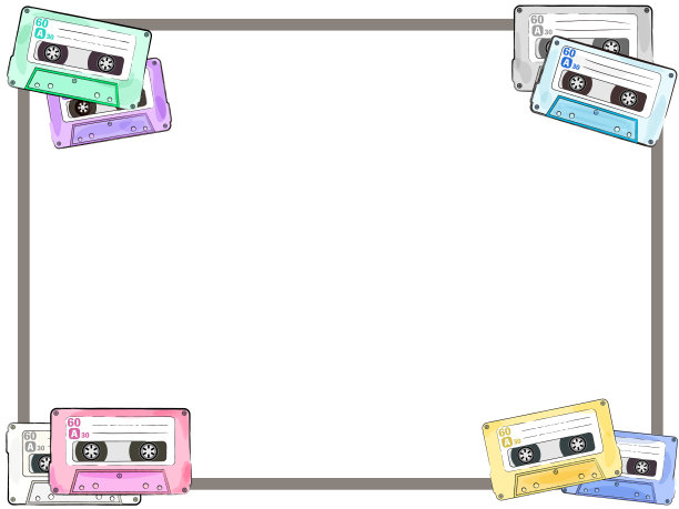 复古盒式磁带，手绘水彩风格柔和的彩色框架背景图片下载