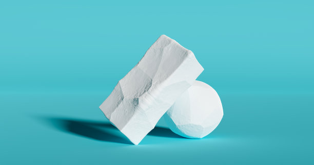 3 d渲染。白色的石墙与破碎的纹理边缘在霓虹灯白色照明的桦木背景下，毛石板的产品展示背景。图片下载