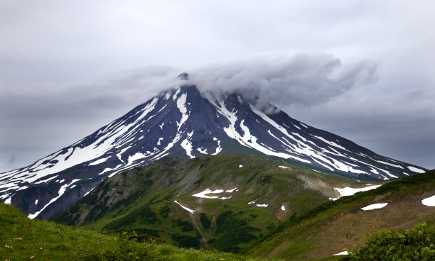 俄罗斯堪察加火山群鸟瞰图图片下载