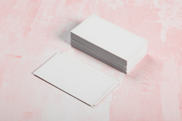 名片的照片。粉色背景上的企业标识模型。为图形设计师的陈述和作品集图片下载