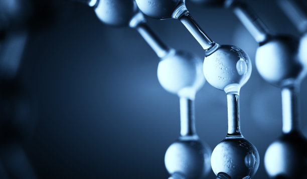 蓝色背景模板上带有气泡的透明分子图片下载