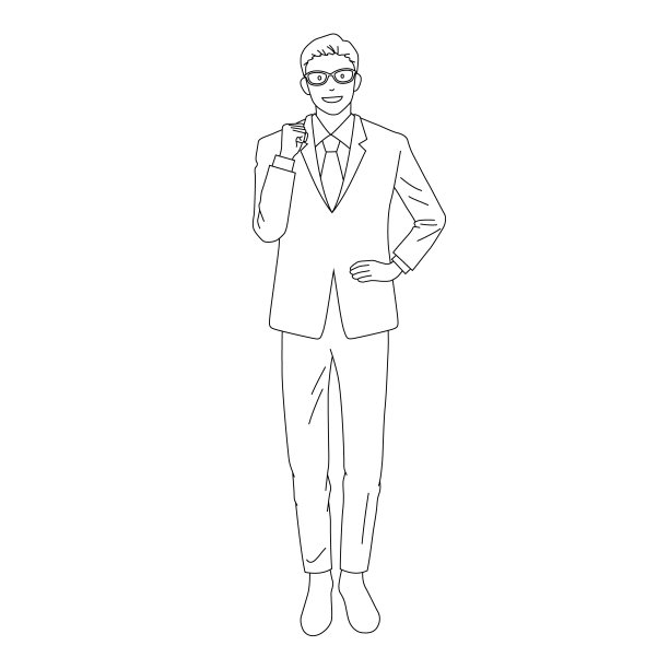 一个商人做一个拳泵的插图(白色背景，矢量，剪切，线条艺术)图片下载