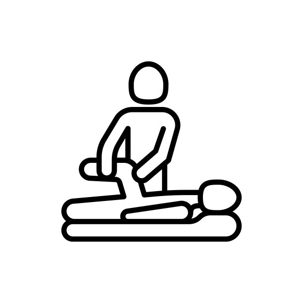 按摩，被动关节治疗细线图标，理疗师温暖男人的膝盖。理疗、康复。现代向量插图。图片下载