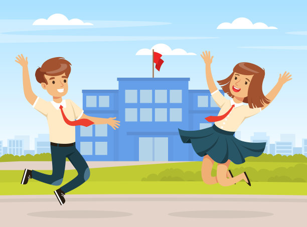 回到学校，男孩和女孩都穿着校服图片下载