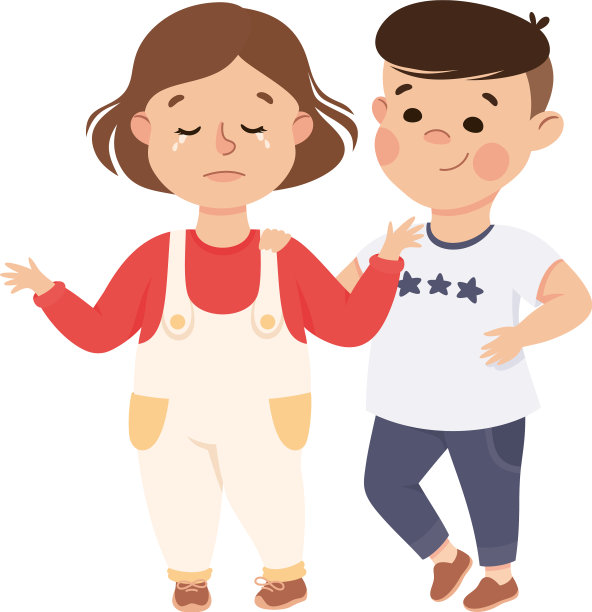小男孩支持和安慰哭泣的女孩图片下载