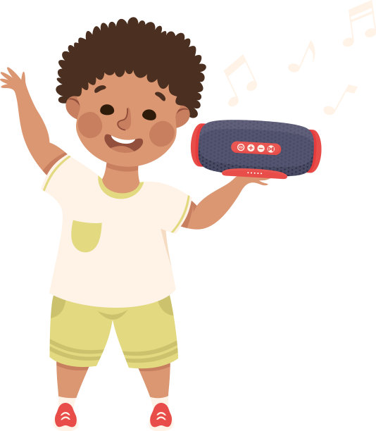 可爱的男孩与音乐播放器听音轨图片下载