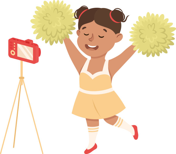 可爱的女孩用相机记录视频图片下载