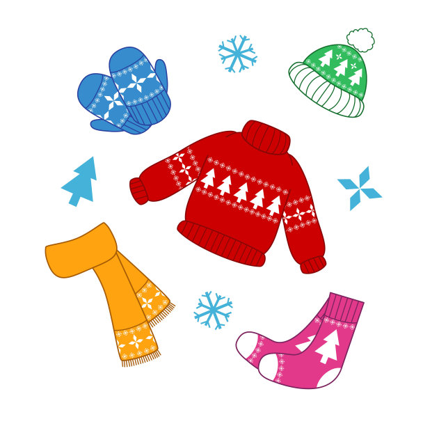 卡通图案的冬季配件贴纸。图片下载
