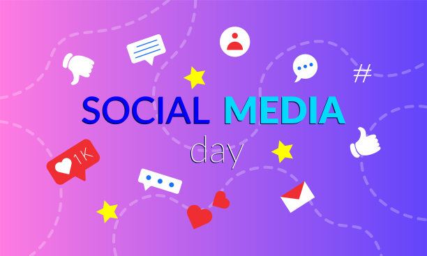 矢量插画快乐社交媒体日横幅抽象背景，模板设计。图片下载