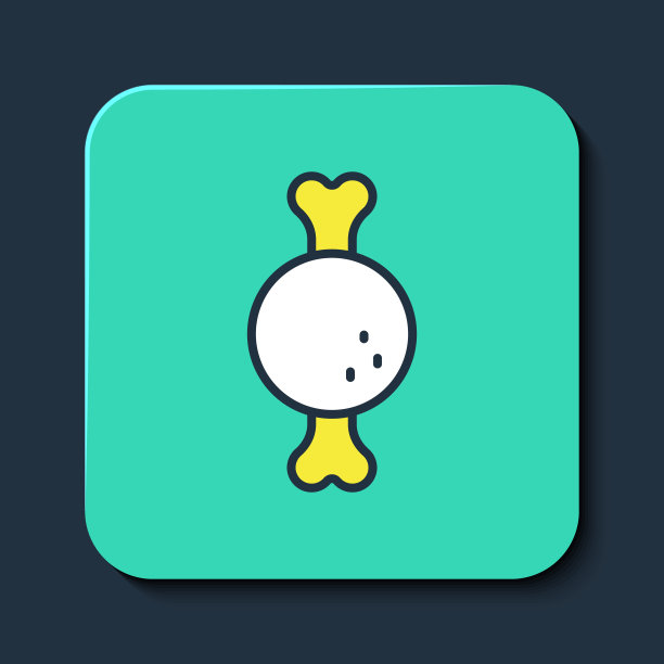 填充轮廓鸡腿图标孤立在蓝色背景。鸡腿。绿松石平方按钮。向量图片下载