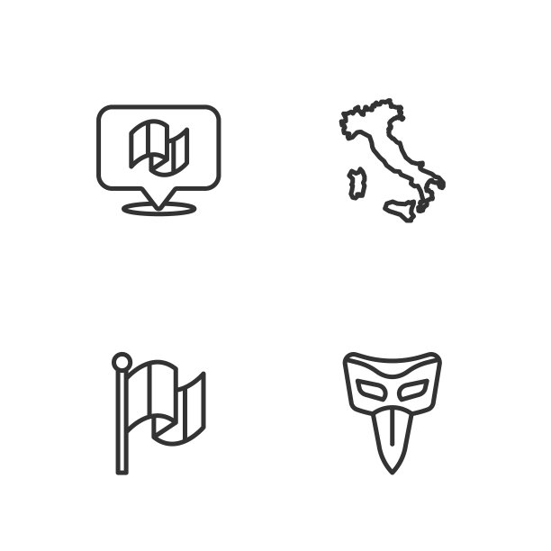 设置行嘉年华面具，国旗意大利，和地图的图标。向量图片下载