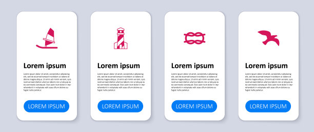 设置鸟海鸥，航海绳结，灯塔和风帆冲浪。业务信息模板。向量图片下载