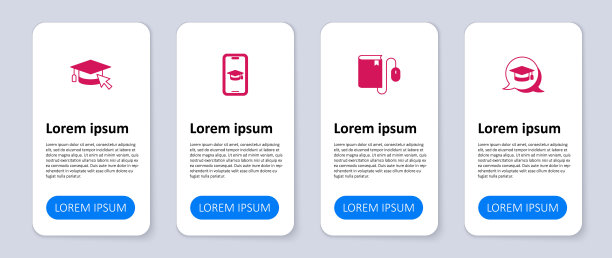 设置毕业帽在语音气泡，电子图书与鼠标，移动和光标。业务信息模板。向量图片下载