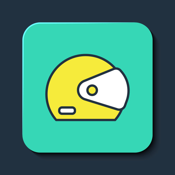 填充轮廓赛车头盔图标孤立的蓝色背景。绿松石平方按钮。向量图片下载