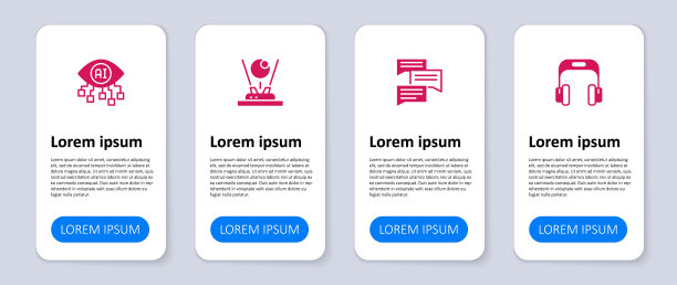 设置耳机，语音气泡聊天，全息图和计算机视觉。业务信息模板。向量图片下载