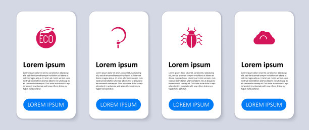 设置多云天气，科罗拉多甲虫，镰刀和生态健康食品。业务信息模板。向量图片下载