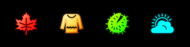 Set Leaf or leaves, Sweater, Chestnut and Sun and cloud天气图标。向量图片下载