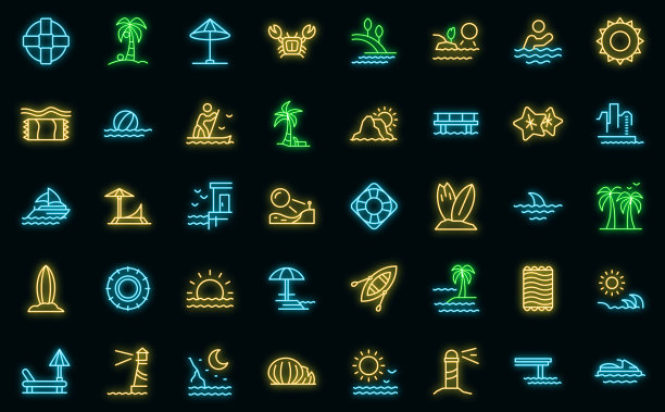 海边图标设置矢量霓虹图片下载