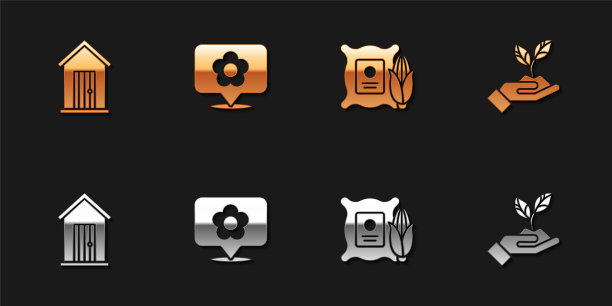 设置Farm house, Location with flower, Corn in the sack and Plant hand的环境图标。向量图片下载