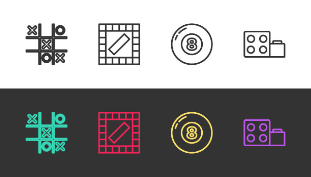 棋盘、台球桌、台球和积木砖上的积木玩具。向量图片下载