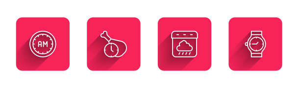 设定线晨时、食时、历秋和腕表带长影。红场按钮。向量图片下载