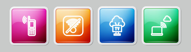 设置线移动wi-fi无线，无wi-fi互联网，智能电视和网络云连接。丰富多彩的广场按钮。向量图片下载