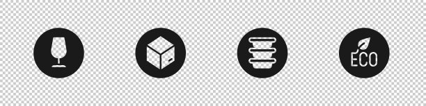 设置易碎玻璃、纸箱纸箱、碗和树叶等生态标志图标。向量图片下载