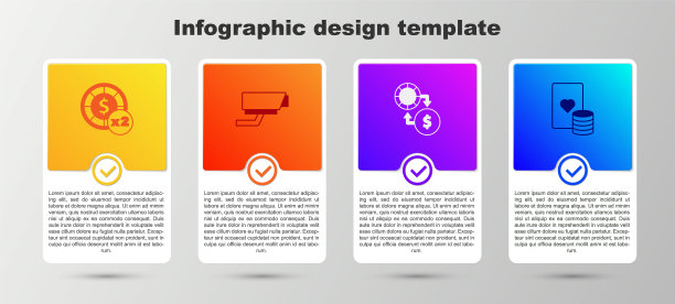 设置赌场筹码，监控摄像头，兑换钱币和扑克牌。业务信息模板。向量图片下载