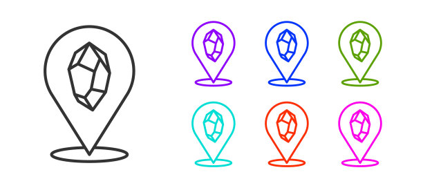 黑线魔术石图标孤立在白色的背景。幻想水晶。珠宝宝石游戏。设置图标丰富多彩。向量图片下载