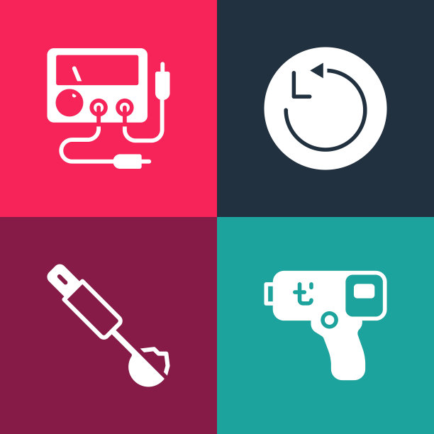 设置流行艺术数字温度计，测量勺子，半径和万用表，电压表图标。向量图片下载