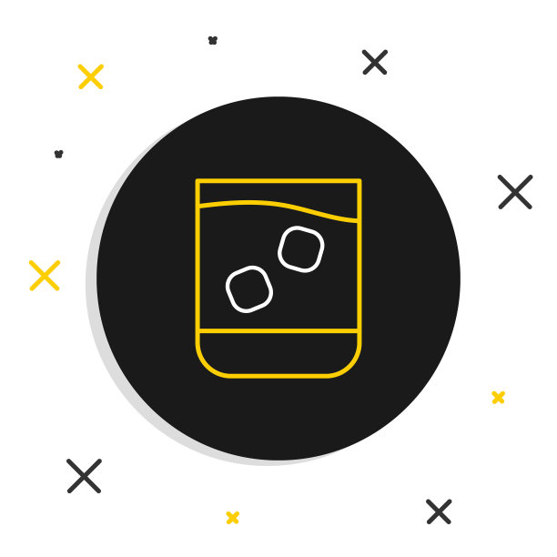 Line威士忌和冰块的玻璃图标孤立的白色背景。色彩斑斓的轮廓的概念。向量图片下载