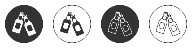 黑色啤酒瓶图标孤立在白色的背景。圆按钮。向量图片下载