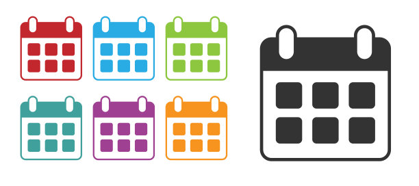 黑色旅行计划日历和飞机图标孤立在白色背景。计划好的假期旅行。设置图标丰富多彩。向量图片下载