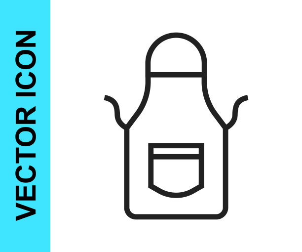 黑线铁匠围裙图标孤立在白色背景。防护服和工具工人。向量图片下载