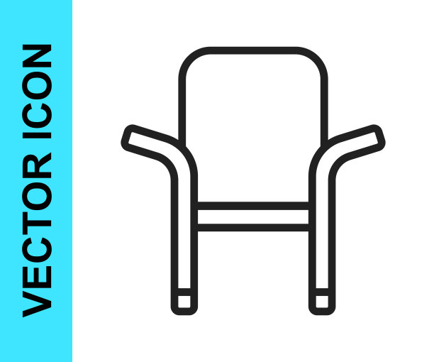 黑线野营便携式折叠椅图标孤立在白色背景。休息和放松设备。钓鱼的座位。向量图片下载