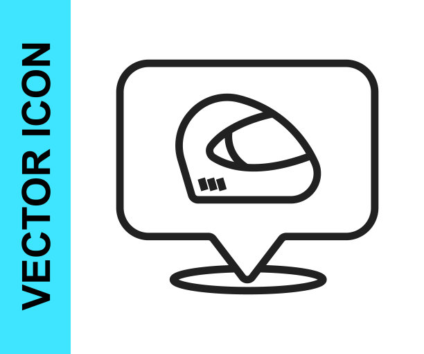 黑线赛车头盔图标孤立的白色背景。极限运动。运动设备。向量图片下载