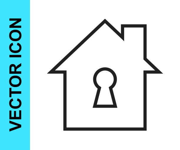 黑线房子下的保护图标孤立在白色背景。家和盾牌。保护，安全，安全，保护，防御的概念。向量图片下载