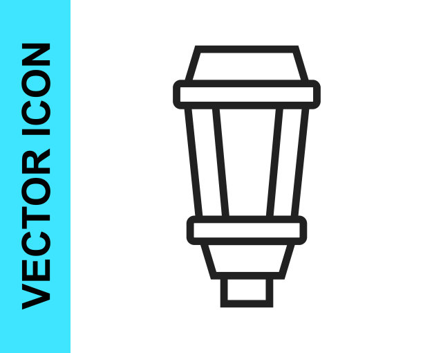 黑线花园灯图标孤立在白色背景。太阳能灯。灯笼。路灯。向量图片下载