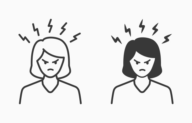 愤怒的女人图标在白色背景上。可编辑的中风。图片下载