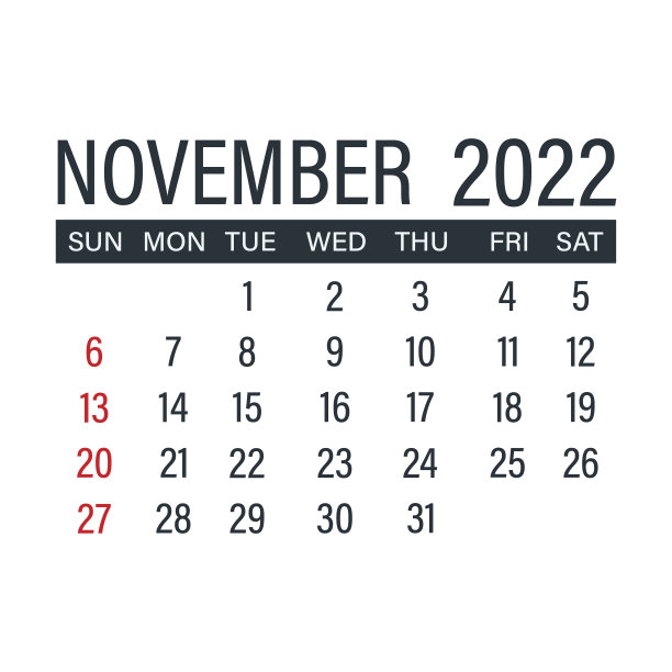 2022年11月，日历图标。天月。平面向量插图图片下载