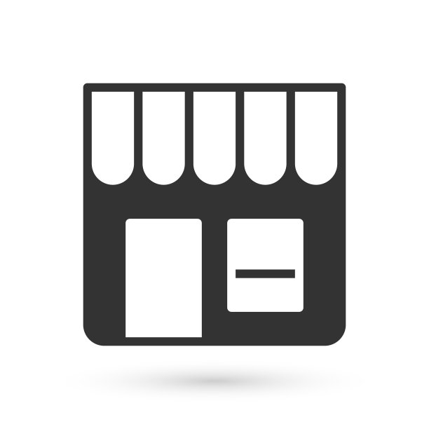 灰色购物大楼或市场商店图标孤立在白色背景。店建设。向量图片下载